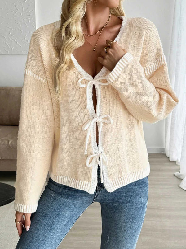 Tie-Front Long Sleeve Cardigan 100100910557641 56 Women's Sweaters and Knitwear Jerry's Apparel 