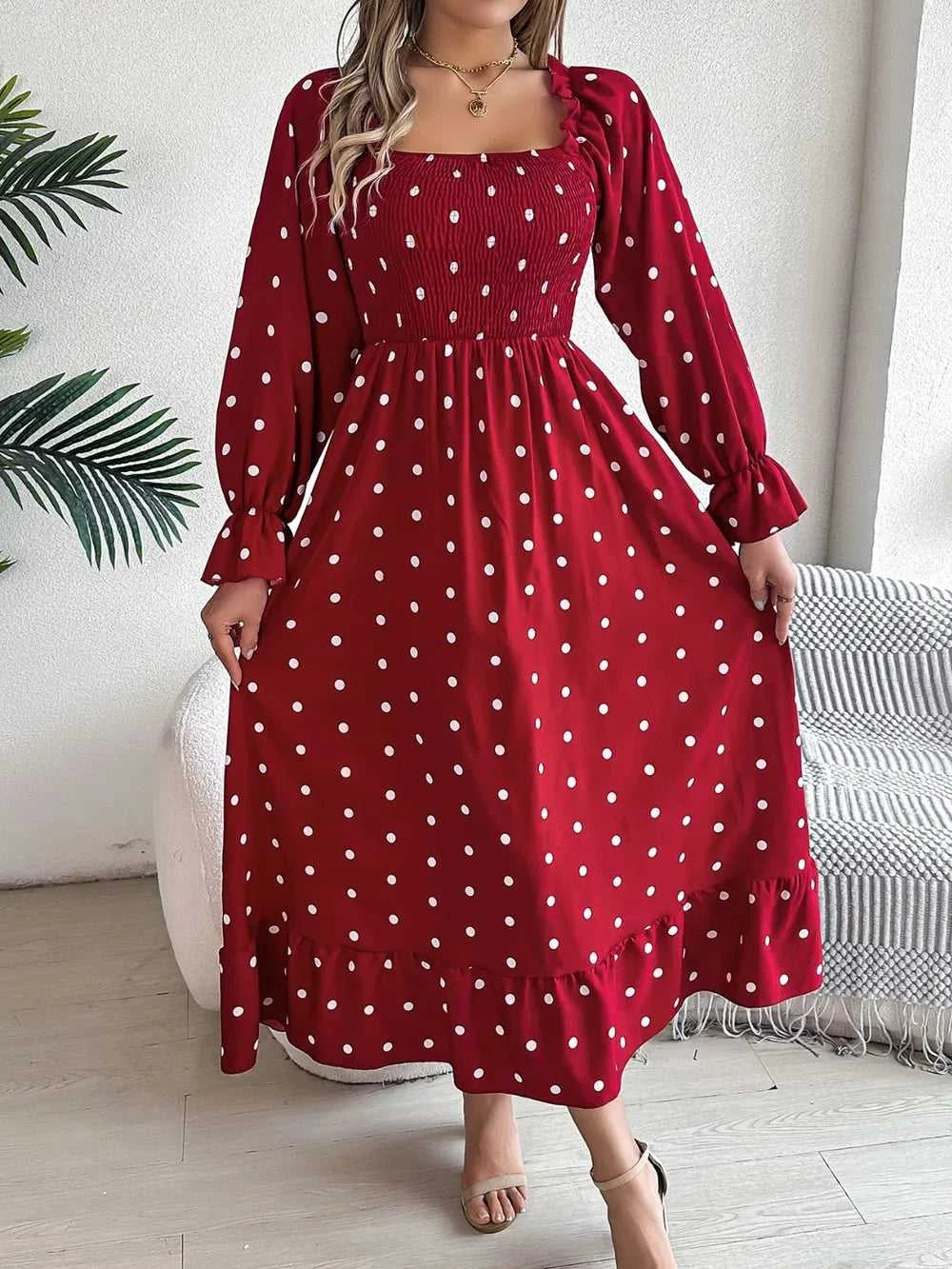 Polka Dot Flounce Sleeve Midi Dress 100100910600378 35 Gifts for Her Jerry's Apparel 