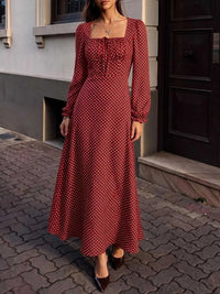 Square Neck Polka Dot Long Sleeve Maxi Dress 101001463928082 48 Affordable Fashion Under $100 Jerry's Apparel 