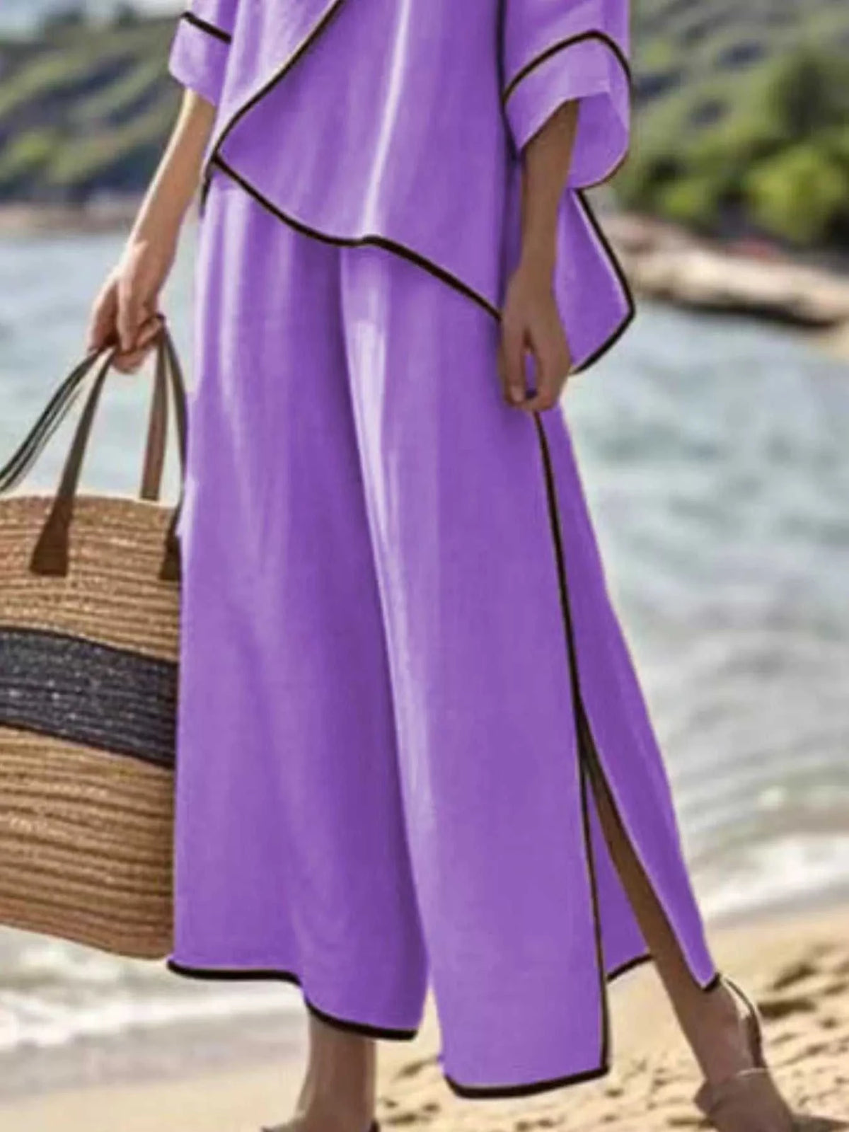 Full Size Contrast Trim Top and Wide Leg Pants Set Plus Size 101001301855619 43 Affordable Fashion Under $100 Jerry's Apparel 