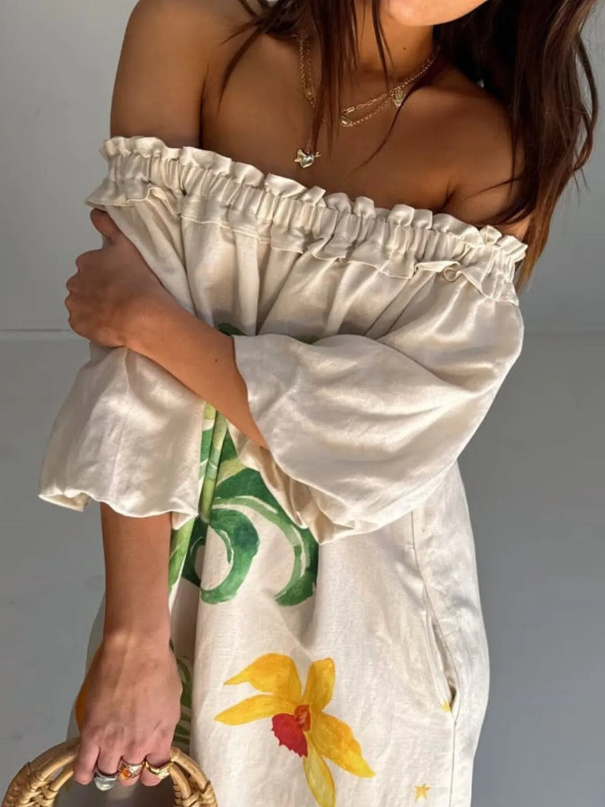 Frill Printed Off-Shoulder Dress