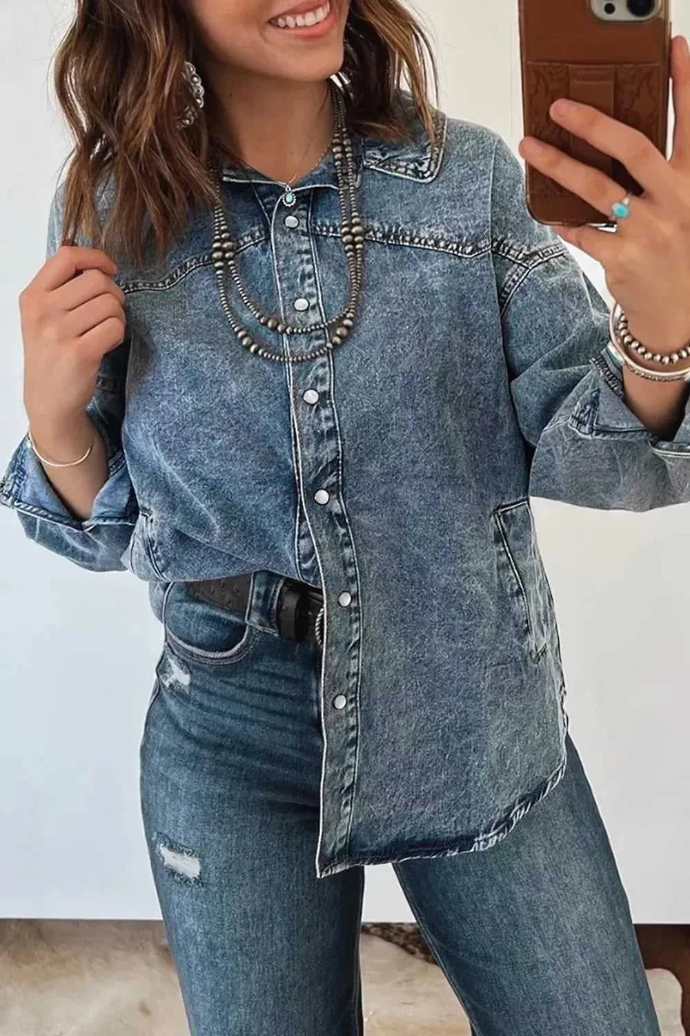 Western Long Sleeve Shirt Collar Tunic Denim Jacket 100100529906587 84 Affordable Fashion Under $100 Jerry's Apparel 