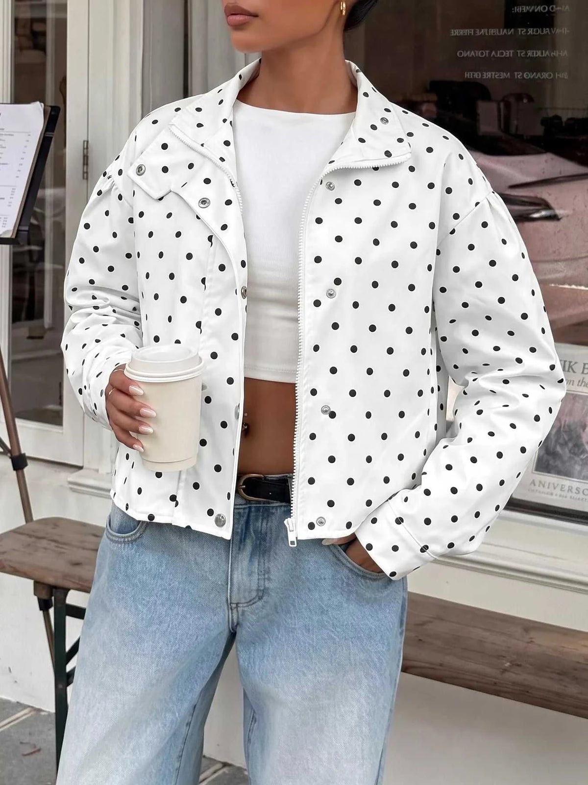 Polka Dot Zip Up Cropped Jacket 100100822180695 55 Affordable Fashion Under $100 Jerry's Apparel 