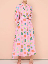 Printed Button Front Long Sleeve Shirt Dress