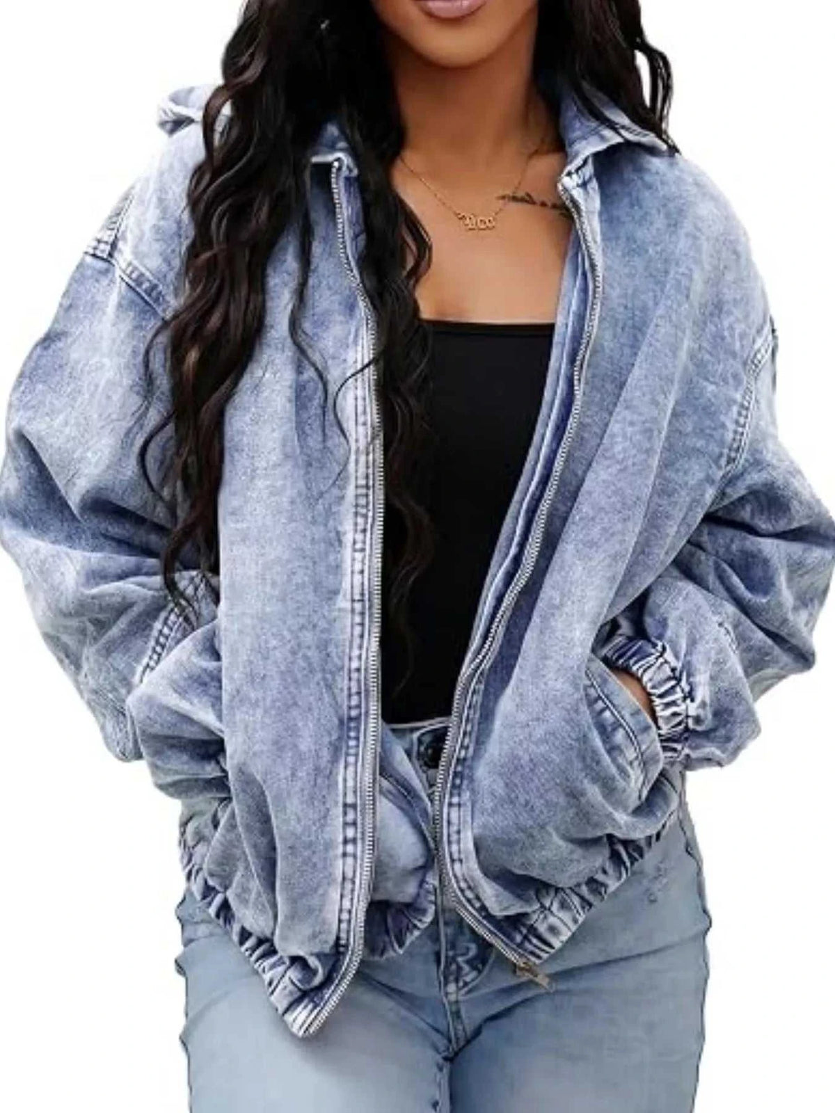 Vintage Washed Zip Up Hooded Denim Jacket 101003931573383 64 Affordable Fashion Under $100 Jerry's Apparel 