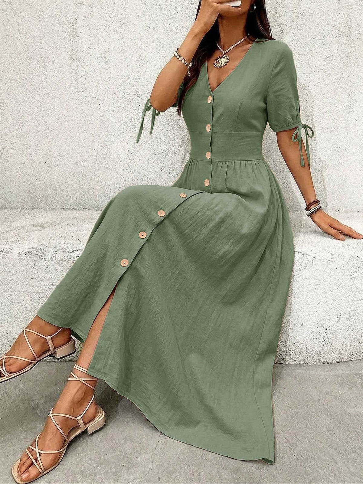 Button-Down Short Sleeve Midi Dress 100100773551026 41 Women's Midi Dress Affordable Boutique Dresses Under $50 Jerry's Apparel 