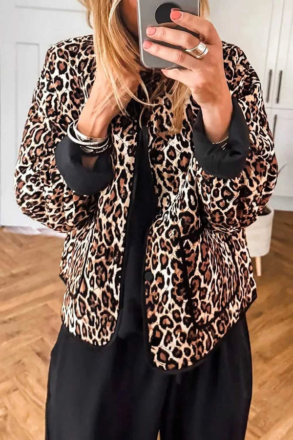 Leopard Print Quilted Button Front Patch Pockets Jacket 101001629594976 63 Affordable Fashion Under $100 Jerry's Apparel 