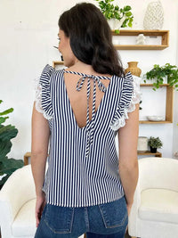 Perfee Lace Detail Ruffled Striped V-Neck Cap Sleeve Blouse 100100704281779 27 Affordable Fashion Under $100 Jerry's Apparel 
