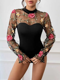 Floral Embroidered Mesh Long Sleeve Bodysuit 100100221400313 35 Affordable Fashion Under $100 Jerry's Apparel 