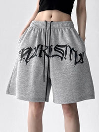 Oversized Drawstring Letter Shorts