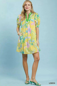 Umgee Botanical Print Dress with Smocked Cuffs 100100465211586 64 Affordable Fashion Under $100 Jerry's Apparel 