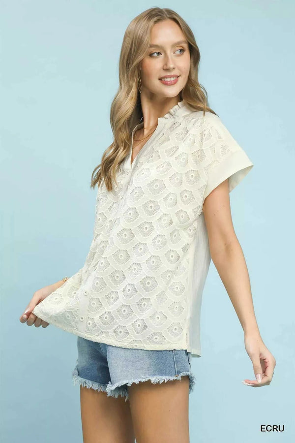 Umgee Lace Button-Front Top 100100371791401 55 Affordable Fashion Under $100 Jerry's Apparel 