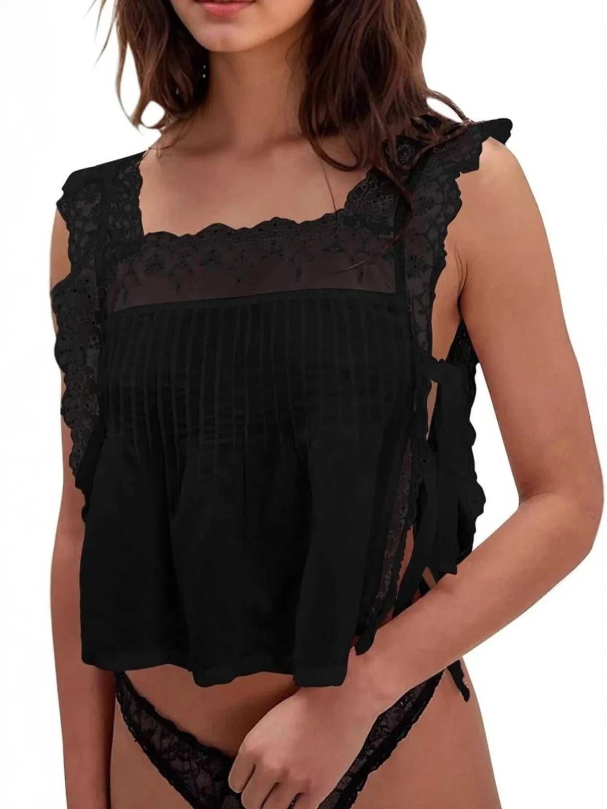 Lace-Trimmed Eyelet Square Neck Top 100100853981387 43 Affordable Fashion Under $100 Jerry's Apparel 