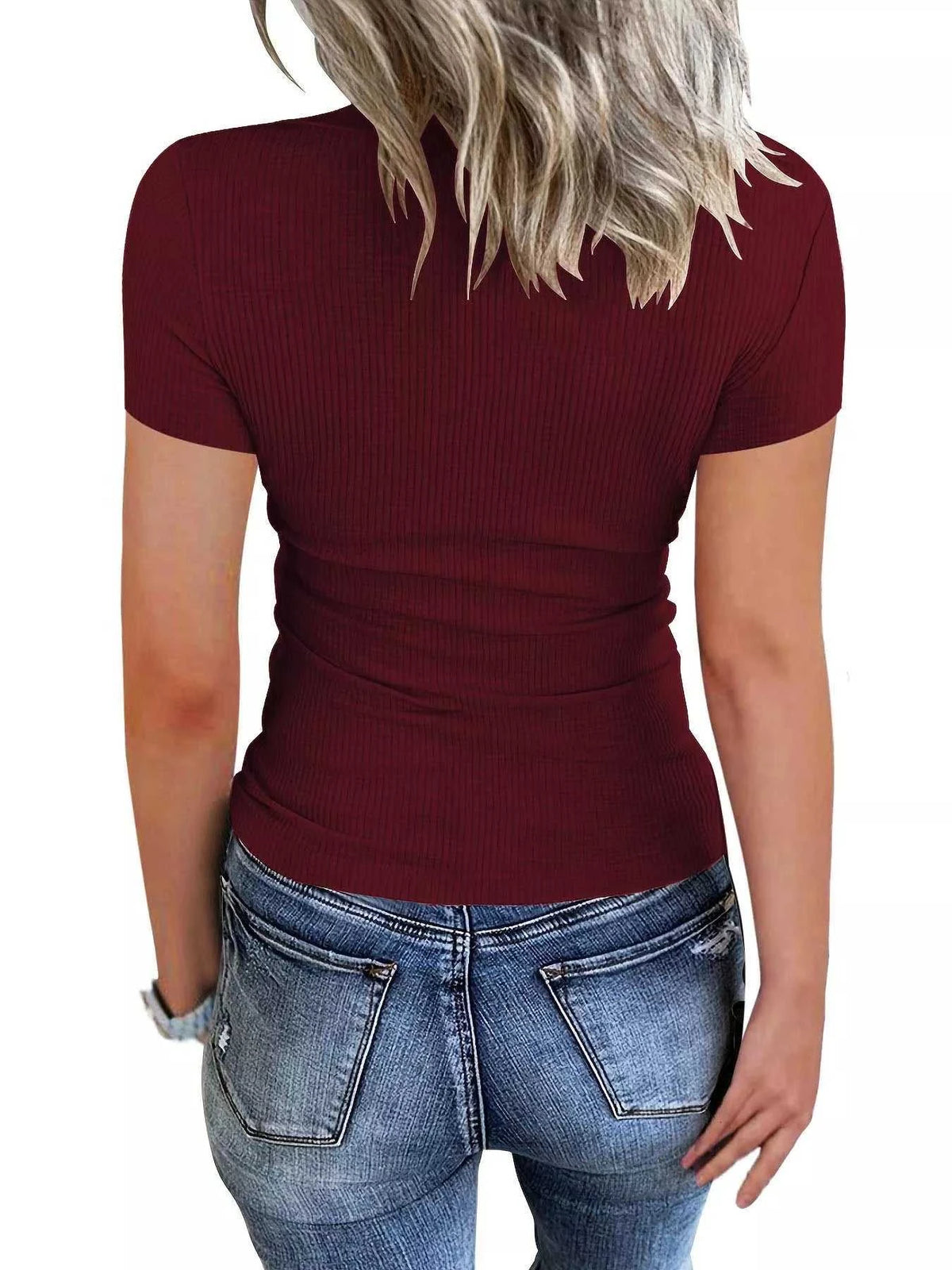 Ribbed Knit T-Shirt with Button Detail 100100590523939 26 Affordable Fashion Under $100 Jerry's Apparel 