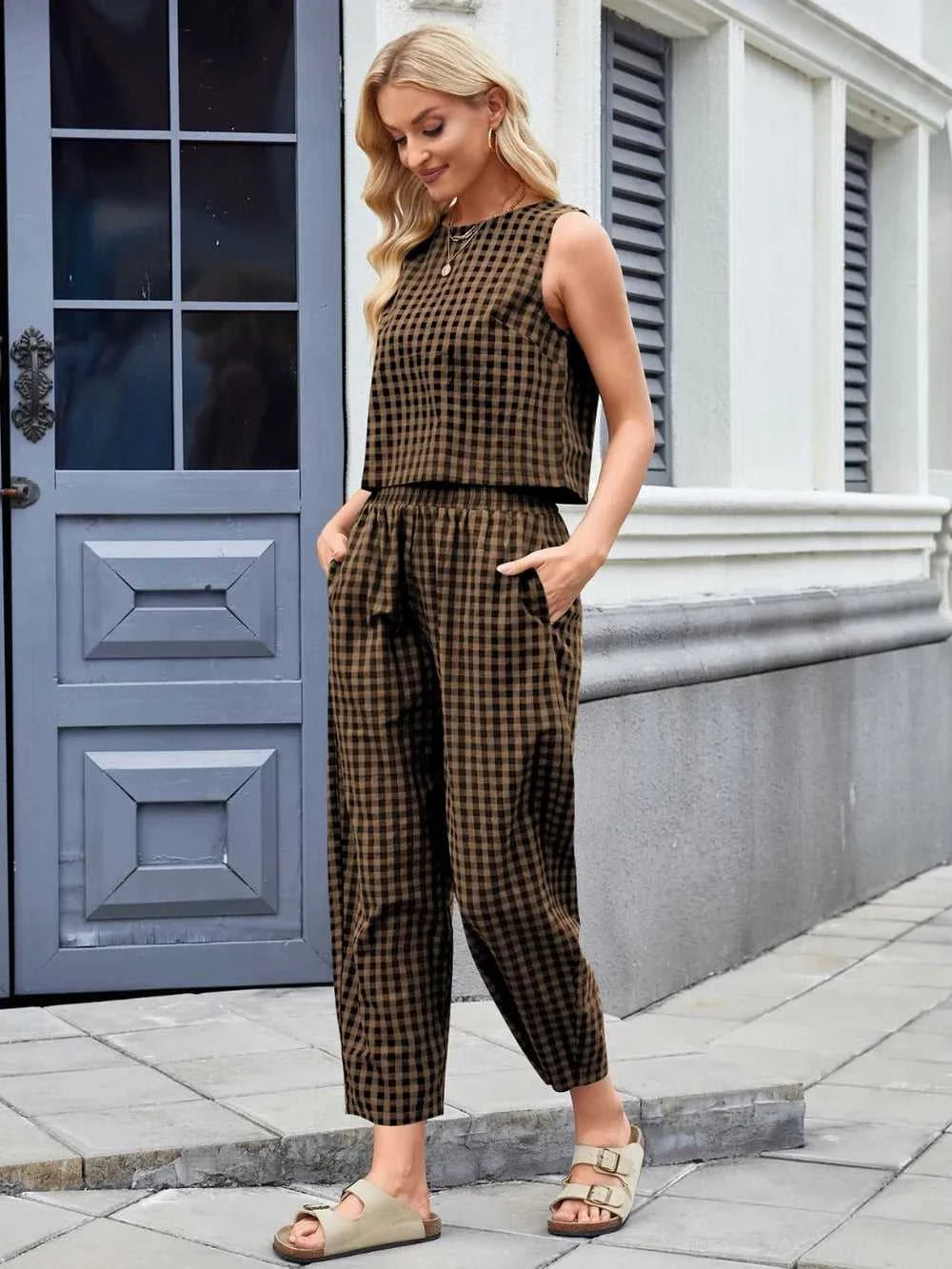 Plaid Sleeveless Top and Pants Set 100100045523661 39 Affordable Fashion Under $100 Jerry's Apparel 