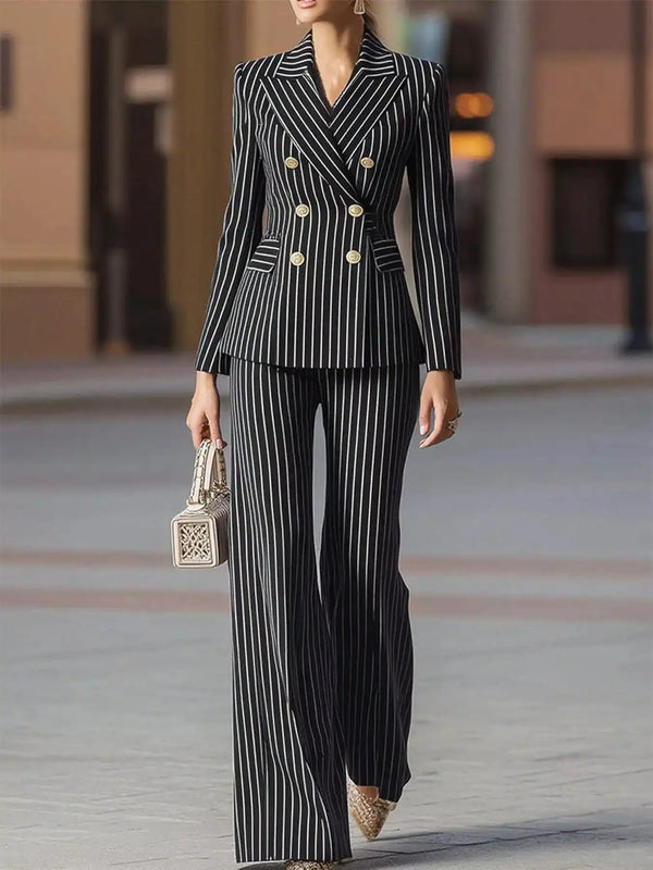 Double-Breasted Pinstripe Blazer and Wide-Leg Pants Set 101001905010997 103 Gifts for Her Jerry's Apparel 