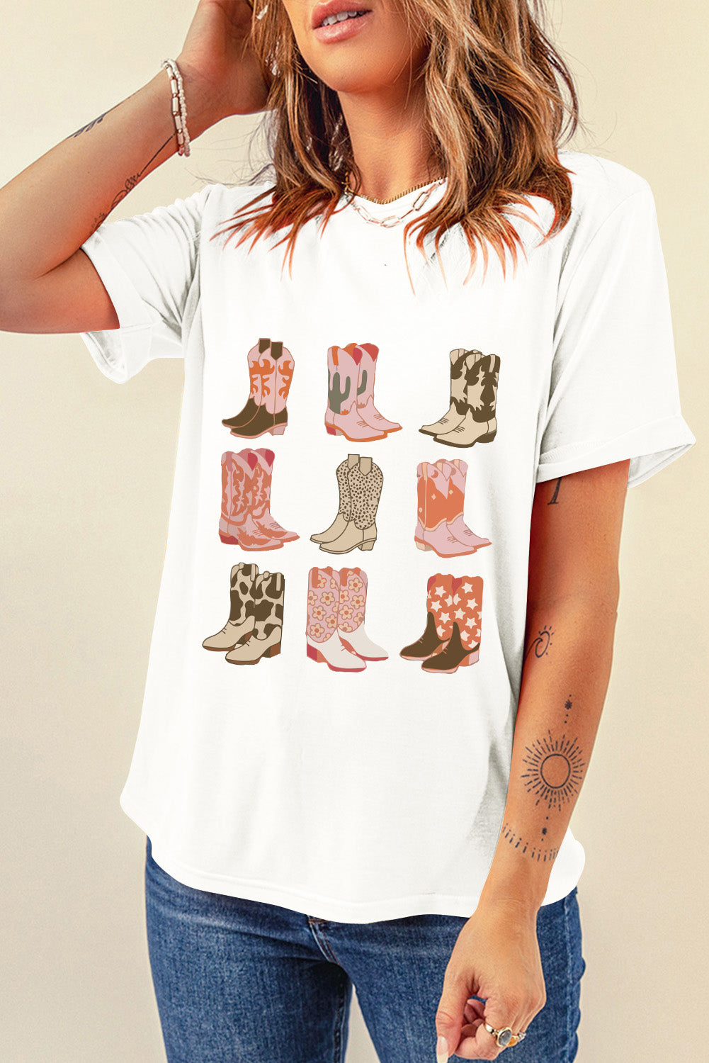 Boot Graphic Round Neck Short Sleeve T-Shirt