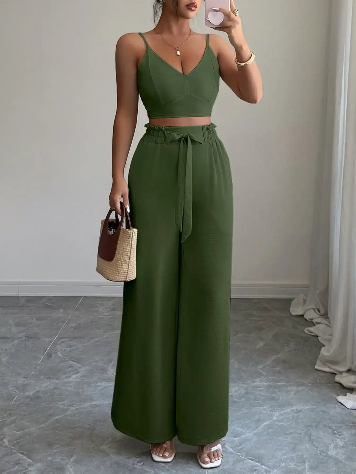 V-Neck Cami and Wide Leg Pants Set 100100127807386 60 Gifts for Her Jerry's Apparel 