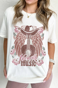 Nashville Music Guitar Wings Graphic Round Neck T-Shirt