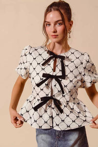 SO ME Bow Texture Woven Peplum Top With Contrast Tie 100100696611485 51 Affordable Fashion Under $100 Jerry's Apparel 
