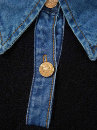 Denim Patchwork Collar Cuffed Casual Sweater 101002510428172 77 Women's Sweaters and Knitwear Jerry's Apparel 