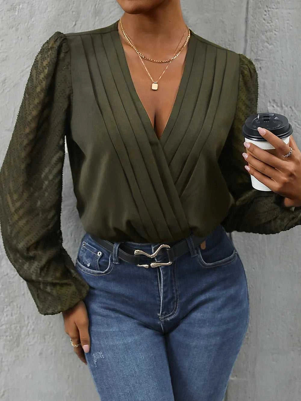 Perfee Ruched Surplice Long Sleeve Bodysuit 100100570911642 31 Affordable Fashion Under $100 Jerry's Apparel 