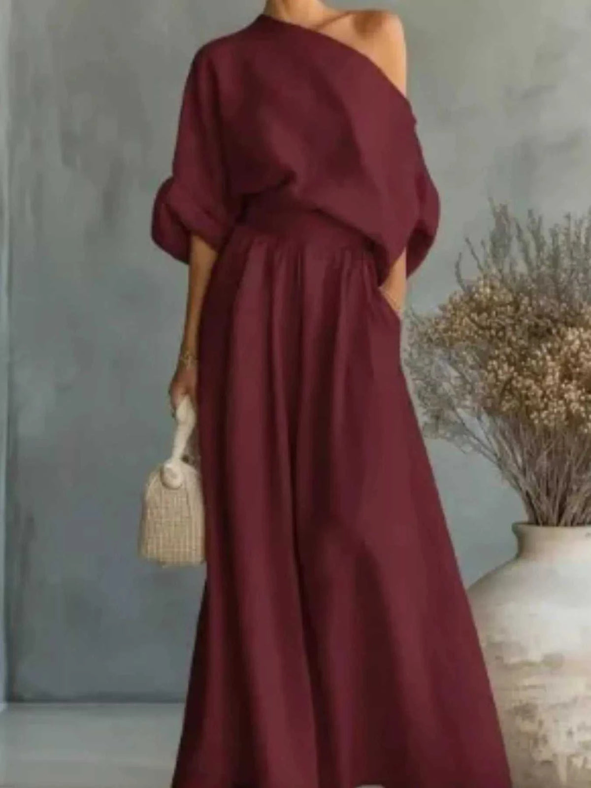 Full Size One Shoulder Top and Wide Leg Pants Set Plus Size 100100608957632 46 Affordable Fashion Under $100 Jerry's Apparel 
