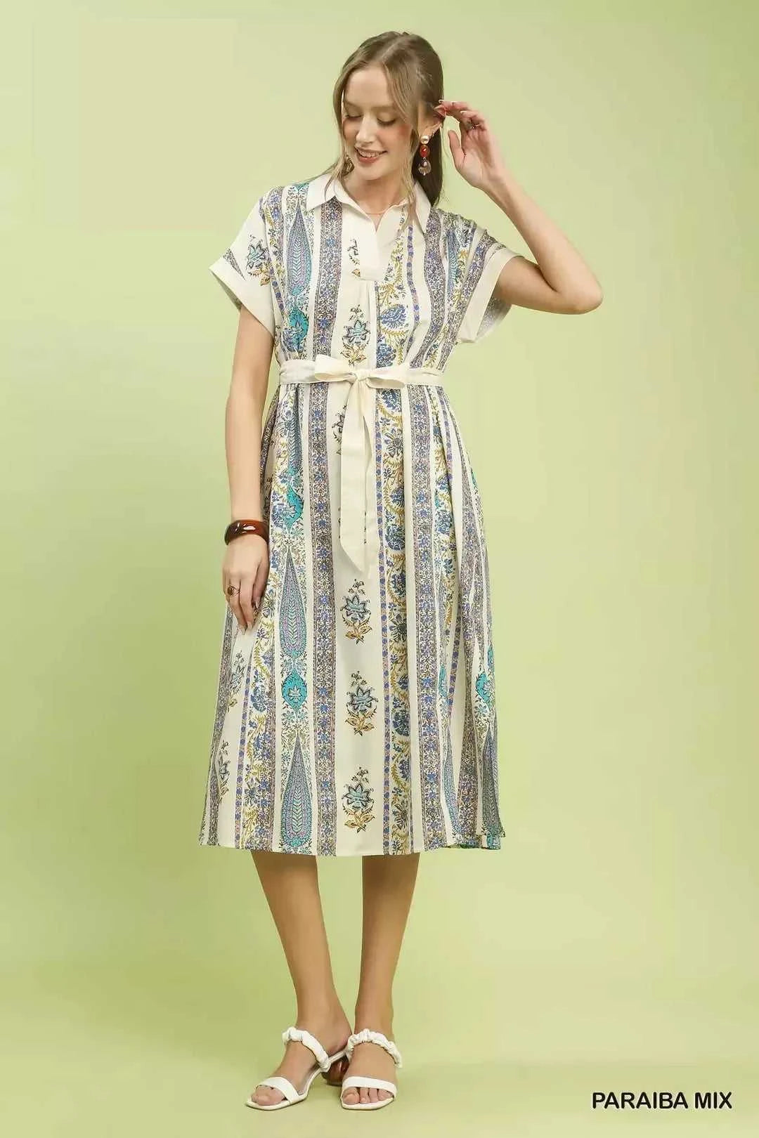 Umgee Vertical Print Tie Waist Midi Dress 100100805301264 64 Affordable Fashion Under $100 Jerry's Apparel 