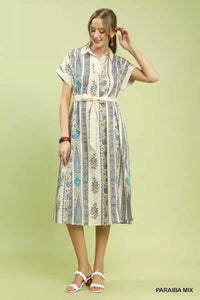 Umgee Vertical Print Tie Waist Midi Dress 100100805301264 64 Affordable Fashion Under $100 Jerry's Apparel 