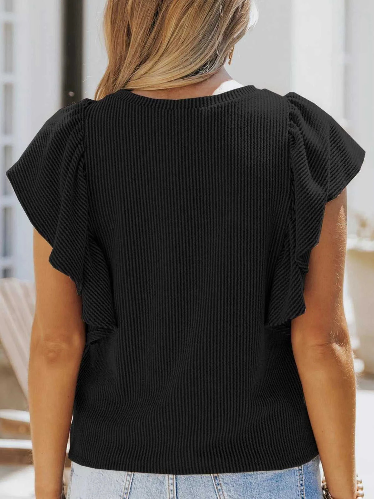 Full Size Ruffled Sleeve Ribbed Knit T-Shirt Plus Size 100100389504988 26 Affordable Fashion Under $100 Jerry's Apparel 