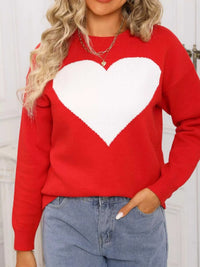 Valentine's Day Heart Round Neck Dropped Shoulder Sweater 100100320895258 49 Affordable Fashion Under $100 Jerry's Apparel 