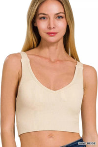 Zenana Seamless Ribbed Cropped Bra Padded V-Neck Tank 100100648491271 20 Affordable Fashion Under $100 Jerry's Apparel 
