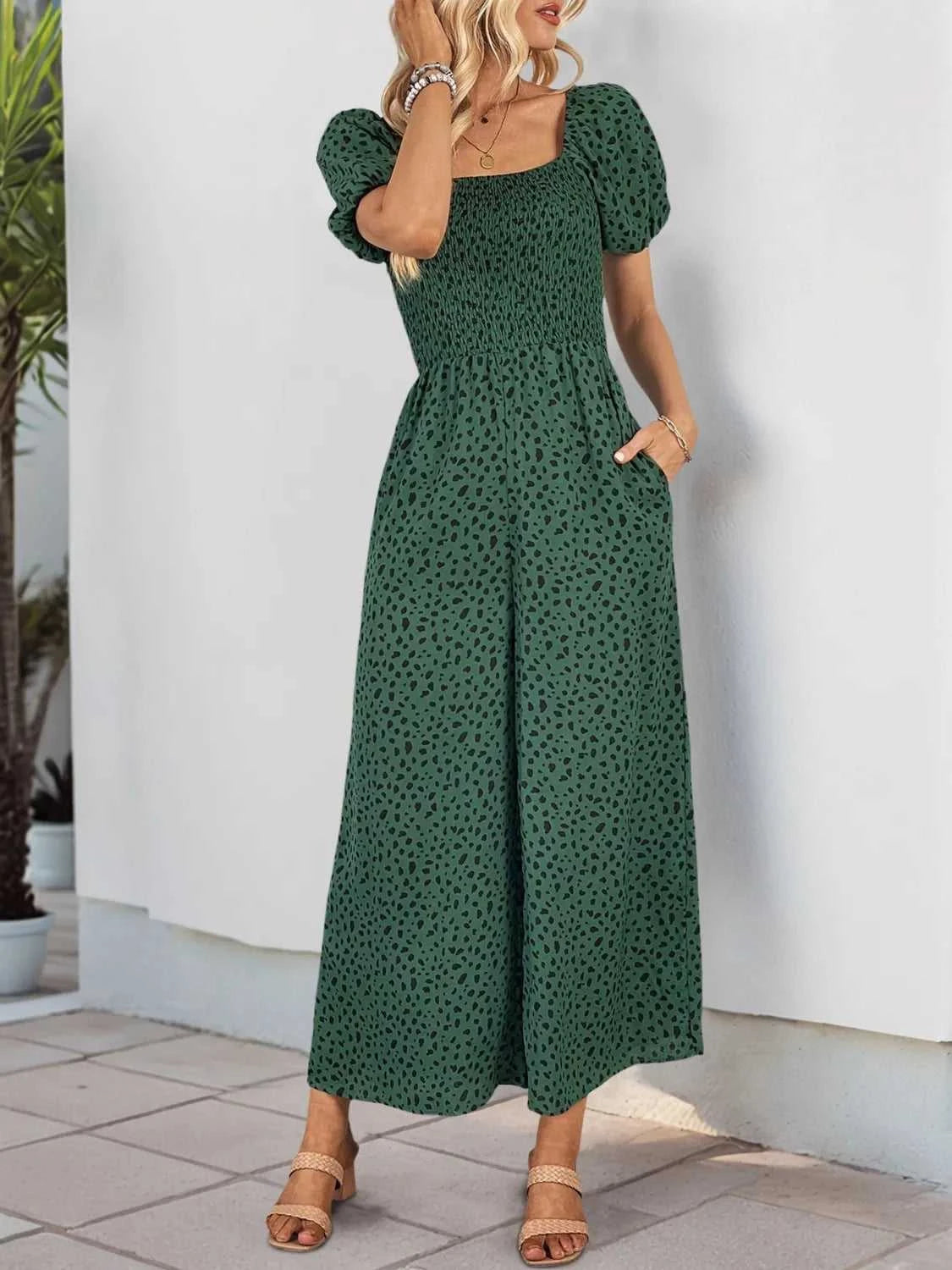 Printed Square Neck Puff Sleeve Jumpsuit 100100346581755 31 Affordable Fashion Under $100 Jerry's Apparel 