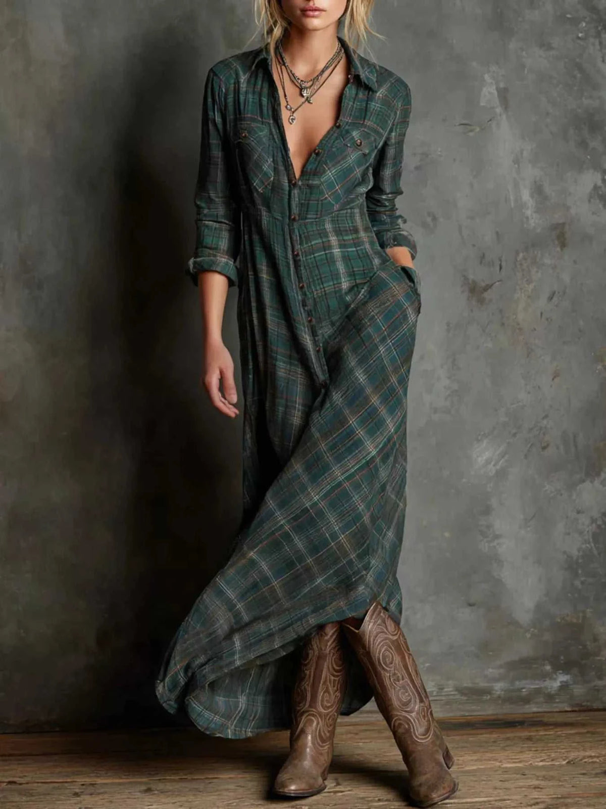 Full Size Plaid Button-Down Maxi Dress Plus Size 100100974392758 44 Affordable Fashion Under $100 Jerry's Apparel 