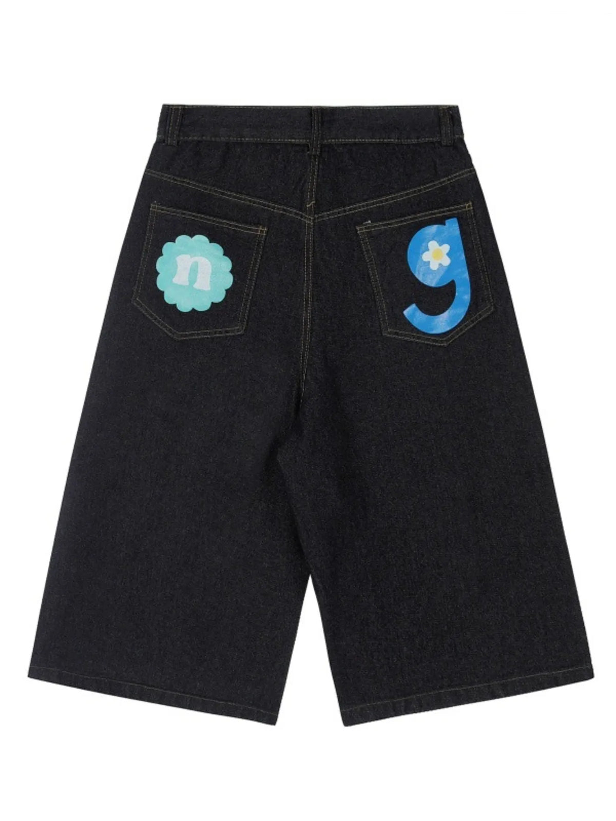 Men's Colorful Letter Graphic Bermuda Denim Shorts