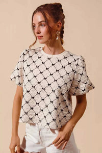 SO ME Bow Texture Woven Bubble Sleeve Top 100100611111697 44 Affordable Fashion Under $100 Jerry's Apparel 