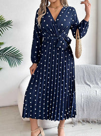 Front Tie Polka Dot Midi Pleated Dress 100100612892124 36 Gifts for Her Jerry's Apparel 