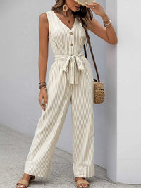 Striped Button-Front Wide Leg Jumpsuit 100100799181861 44 Affordable Fashion Under $100 Jerry's Apparel 