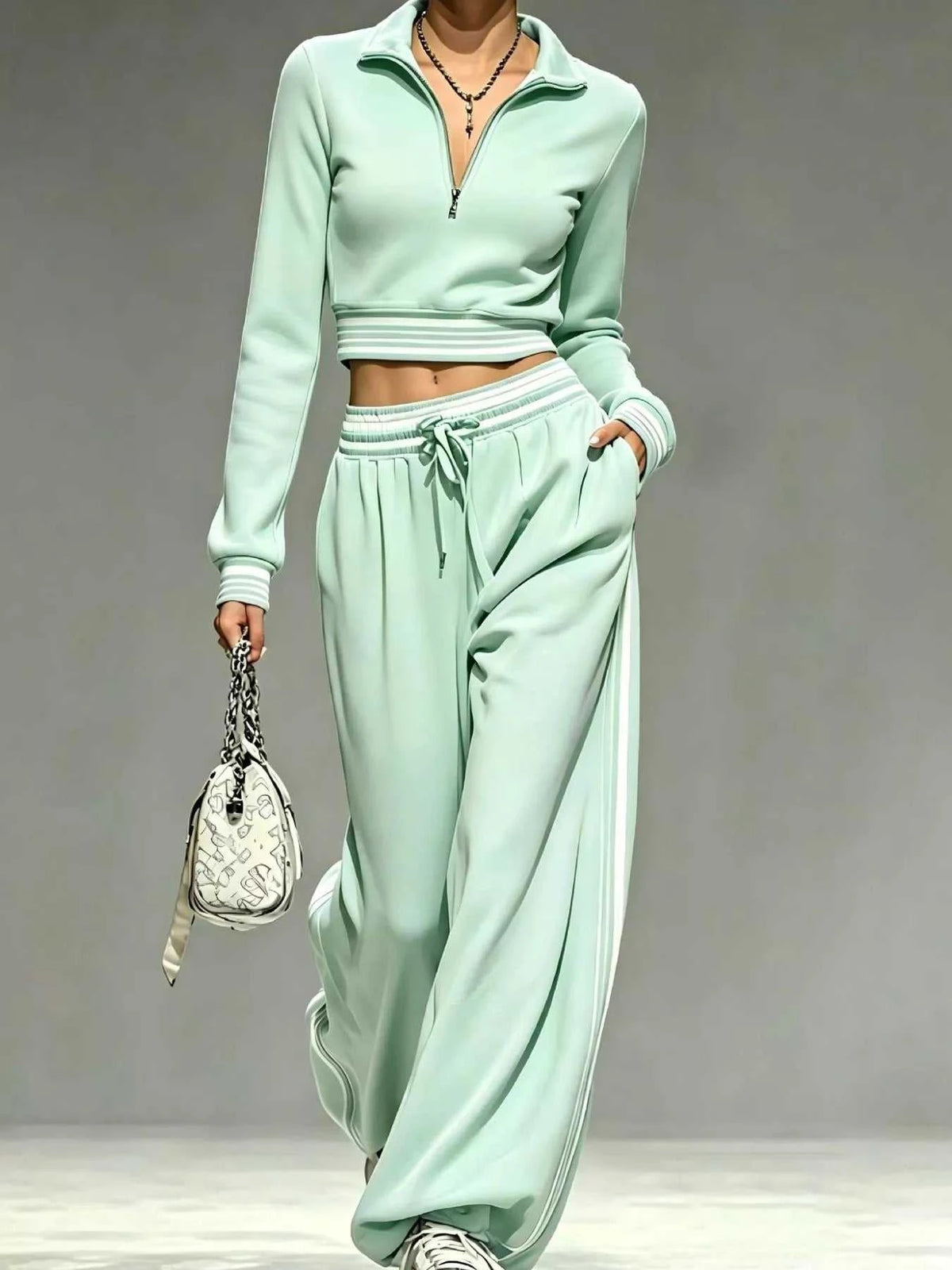 Full Size Half Zip Cropped Top and Pants Set Plus Size 101001454069686 52 Affordable Fashion Under $100 Jerry's Apparel 
