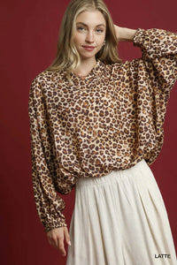 Umgee Leopard Print Balloon Sleeve Blouse