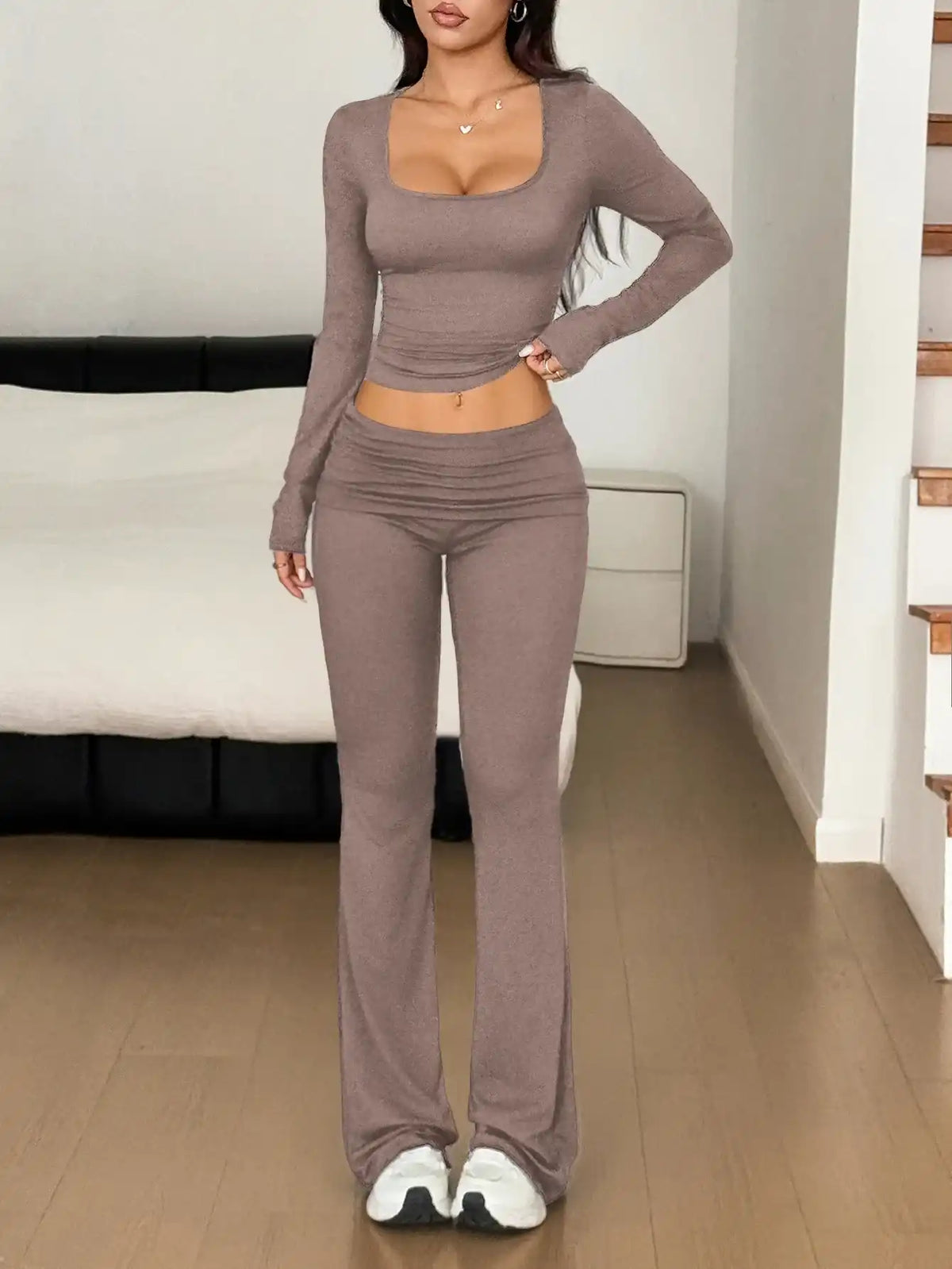 Long Sleeve Crop Top and Bootcut Pants Set 100100923609172 63 Affordable Fashion Under $100 Jerry's Apparel 