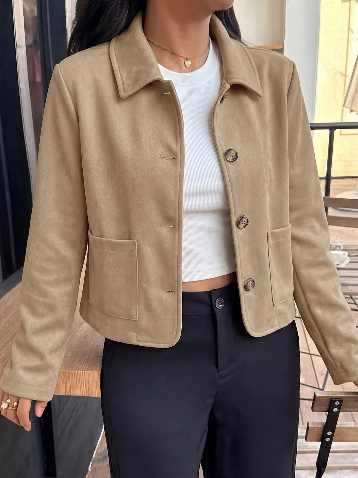 Collared Neck Button Up Jacket 100100599459201 46 Affordable Fashion Under $100 Jerry's Apparel 