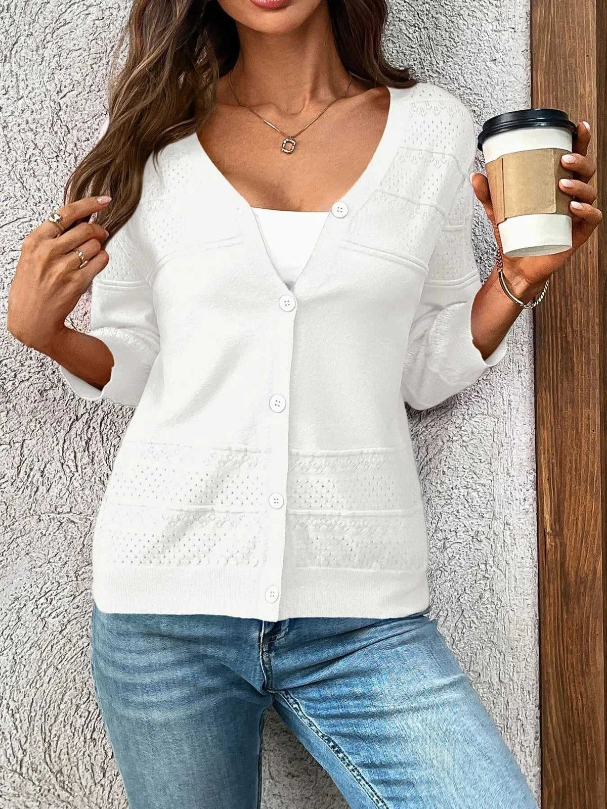 Textured Button-Front Cardigan with 3/4 Sleeves 100100719661755 37 Affordable Fashion Under $100 Jerry's Apparel 