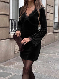 Velvet Lace Trim V-Neck Mini Dress 100100644247711 40 Affordable Fashion Under $100 Jerry's Apparel 