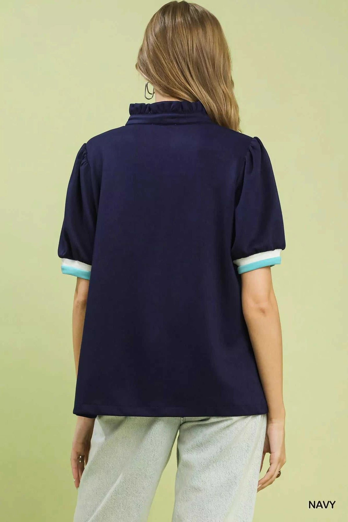 Umgee Luxe knit Contrast Trim Puff Sleeve Top 100100435121072 49 Affordable Fashion Under $100 Jerry's Apparel 