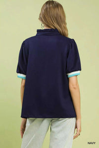 Umgee Luxe knit Contrast Trim Puff Sleeve Top 100100435121072 49 Affordable Fashion Under $100 Jerry's Apparel 