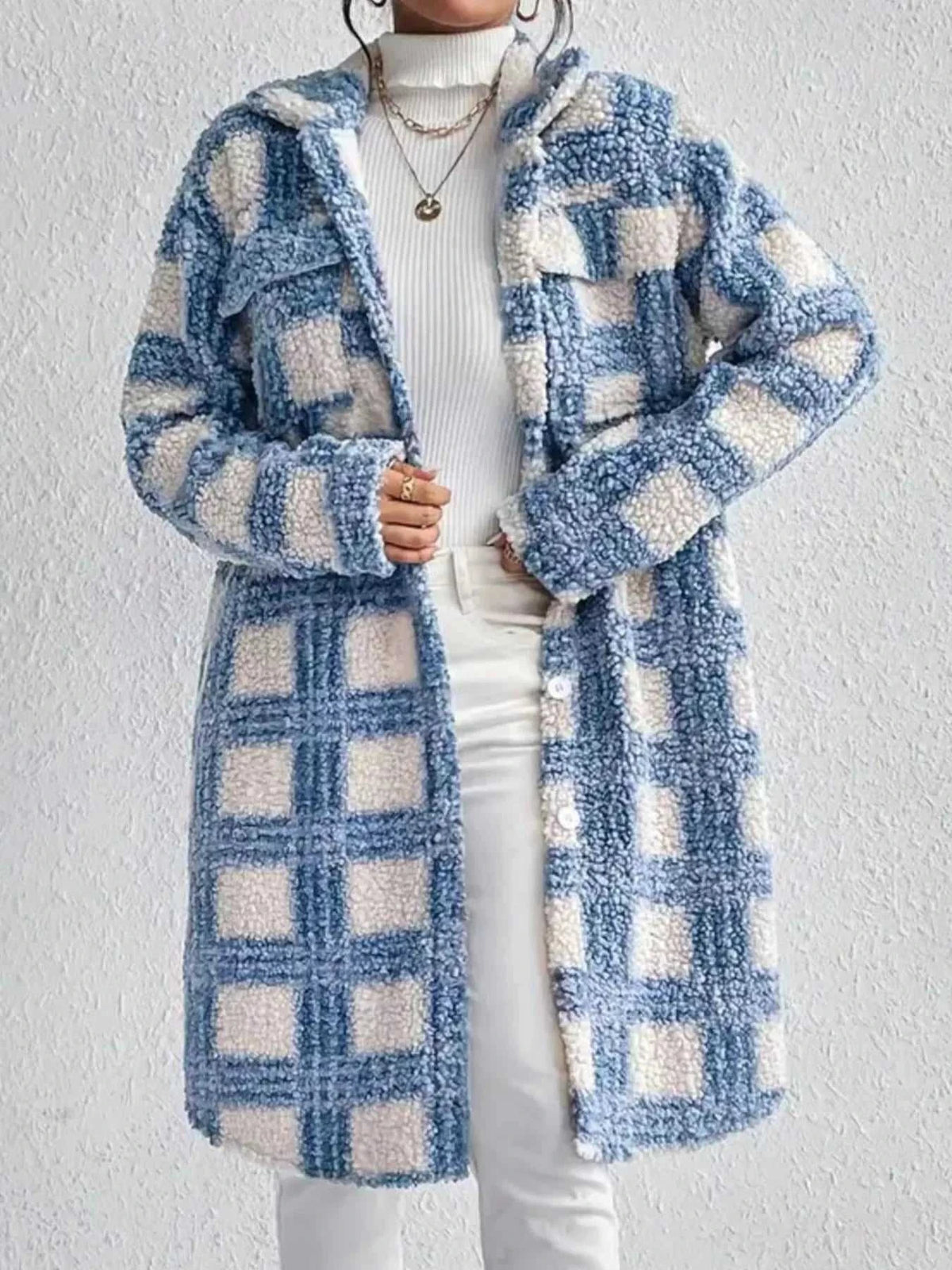 Plaid Button Up Long Sleeve Fleece Coat 100100779105304 53 Affordable Fashion Under $100 Jerry's Apparel 