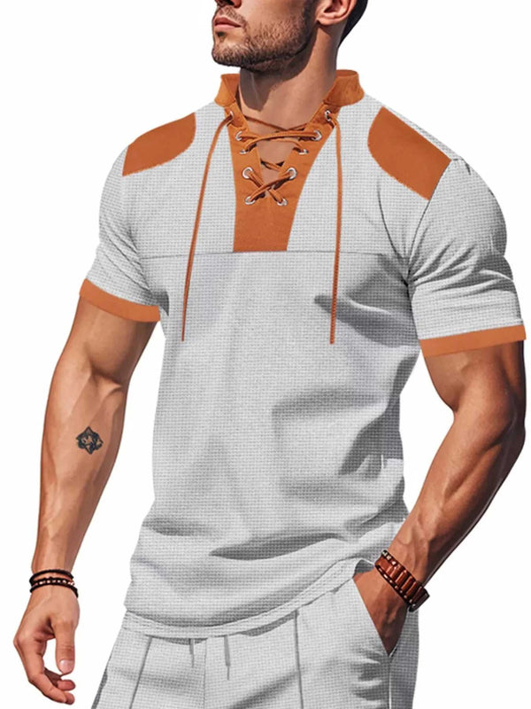 Men's Full Size Lace-Up Neckline Short Sleeve T-Shirt Plus Size 100400842767999 25 Affordable Fashion Under $100 Jerry's Apparel 