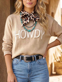 Parchment Corder HOWDY Letter Graphic Crew Neck Relaxed Sweater 101002517798575 59 Affordable Fashion Under $100 Jerry's Apparel 