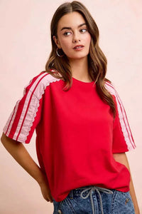 BiBi French Terry Side Lace Detail Short Sleeves Top 100100237661933 42 Affordable Fashion Under $100 Jerry's Apparel 